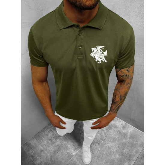 Vyriški tamsiai žali polo marškinėliai Vytis (baltas) POLO marškinėliai