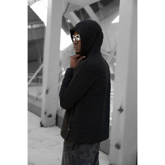 Juodas megztinis su gobtuvu Rombas PK3028