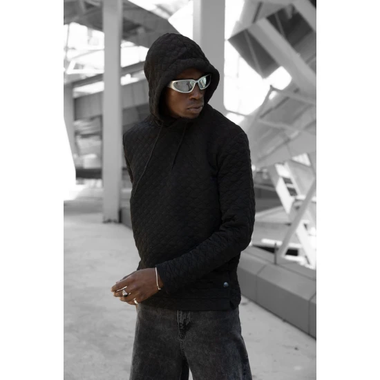 Juodas megztinis su gobtuvu Rombas PK3028