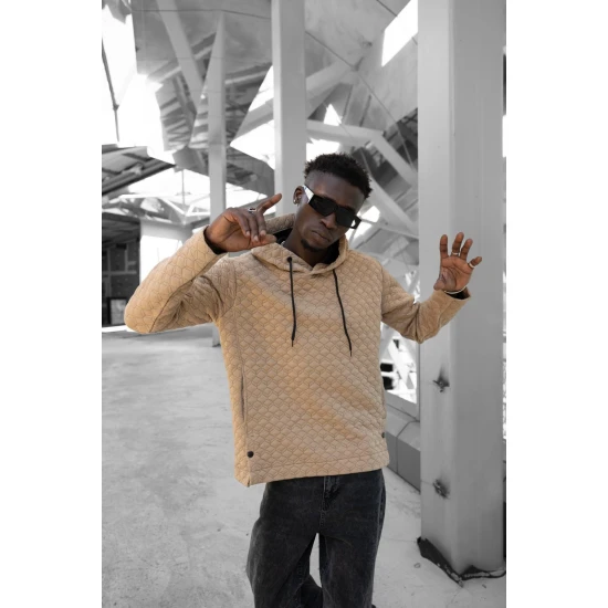 Rusvas megztinis su gobtuvu Rombas PK3028