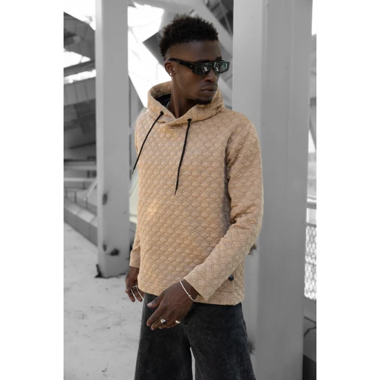 Rusvas megztinis su gobtuvu Rombas PK3028