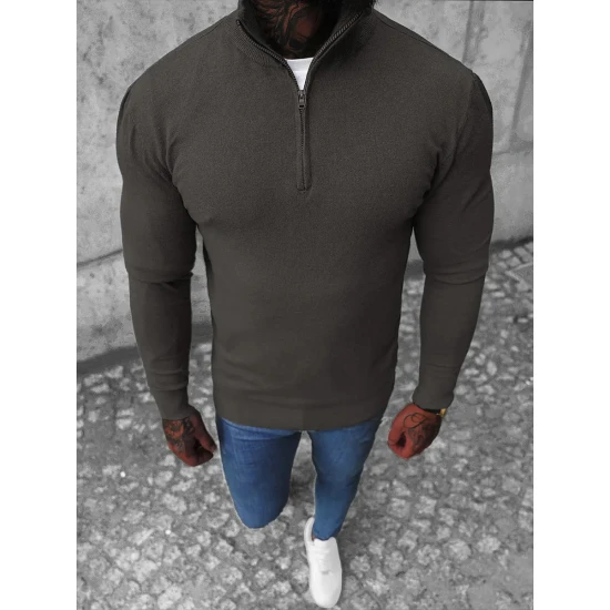 Tamsiai pilkas megztinis su užtrauktuku iki pusės Makar NB/MM6007/3