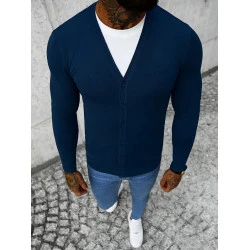 Tamsiai mėlynas vyriškas susegamas sagoms megztinis Otom