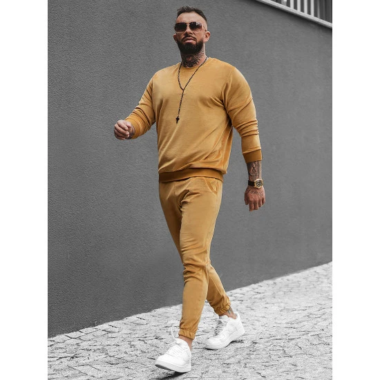 Veliūrinis vyriškas rudas laisvalaikio komplektas Kafil O/12130Z