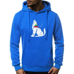 Mėlynos spalvos vyriškas džemperis su gobtuvu Vilkas