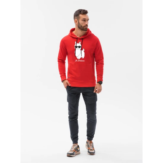 Raudonos spalvos džemperis su gobtuvu No ProbLlama B1154 Premium