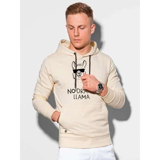 Gelsvos spalvos džemperis su gobtuvu No drama Llama B1154 Premium