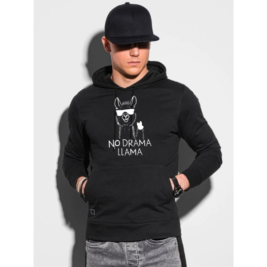 Juodos spalvos džemperis su gobtuvu No drama Llama B1154 Premium