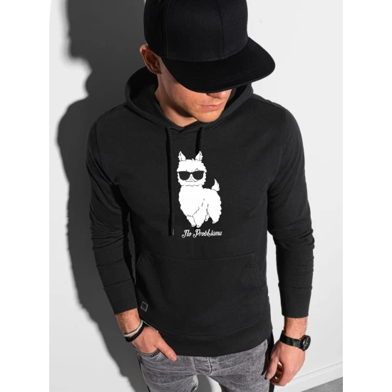 Juodos spalvos džemperis su gobtuvu No ProbLlama B1154 Premium