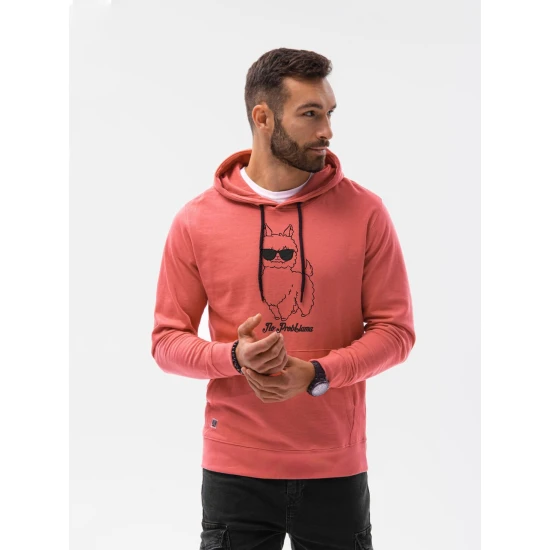 Rožinės spalvos džemperis su gobtuvu No ProbLlama B1154 Premium