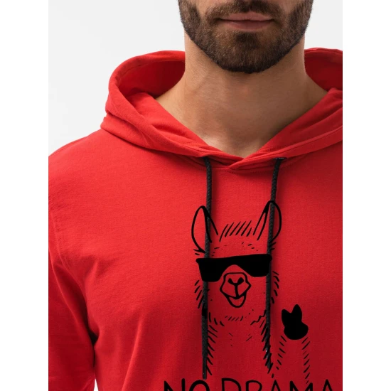 Raudonos spalvos džemperis su gobtuvu No drama Llama B1154 Premium