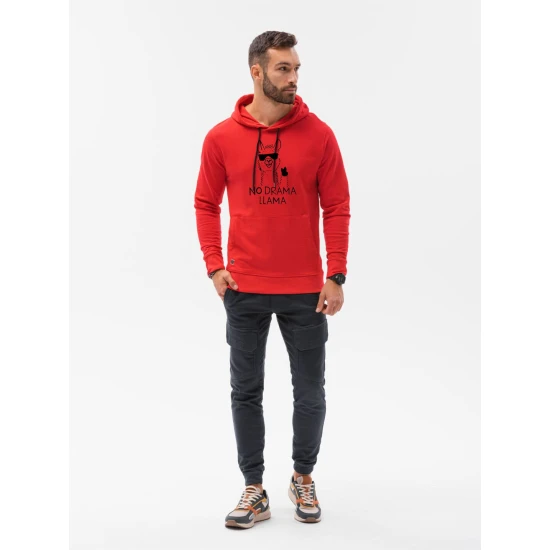 Raudonos spalvos džemperis su gobtuvu No drama Llama B1154 Premium