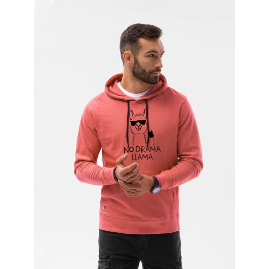 Rožinės spalvos džemperis su gobtuvu No drama Llama B1154 Premium