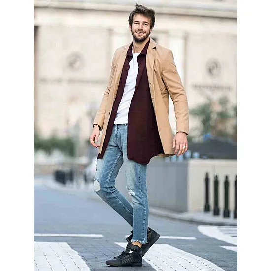 Elegancki brązowy płaszcz męski Sugal JB/1047Z