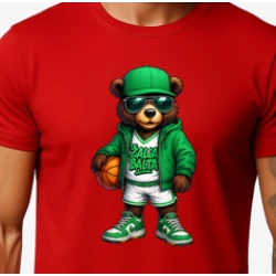 Vyriški raudoni marškinėliai Meškinas su kamuoliu-džemperiu