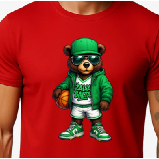 Vyriški raudoni marškinėliai Meškinas su kamuoliu-džemperiu PK4019