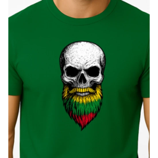 Vyriški tamsiai žali marškinėliai Kaukolė su barzda PK4015