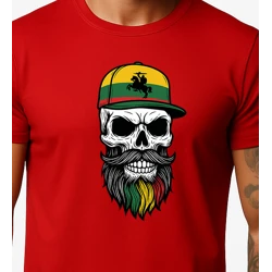Vyriški raudoni marškinėliai Kaukolė su kepure