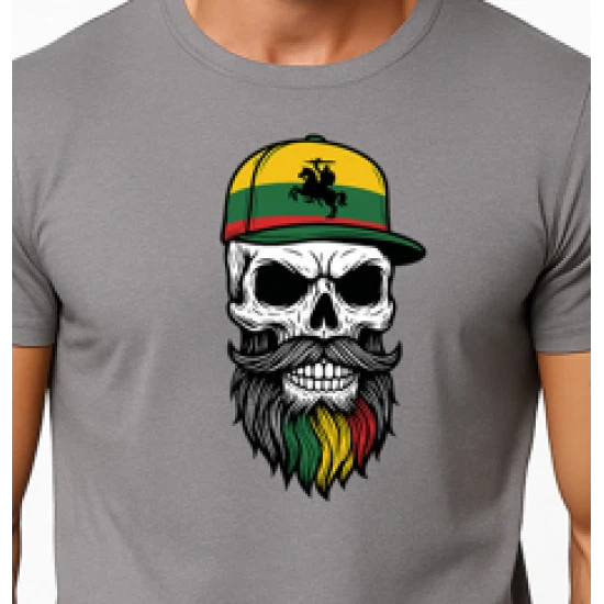 Vyriški pilki marškinėliai Kaukolė su kepure PK4016