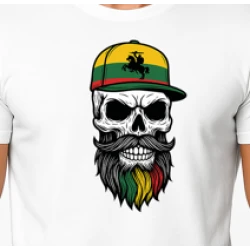 Vyriški balti marškinėliai Kaukolė su kepure