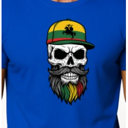 Vyriški mėlyni marškinėliai Kaukolė su kepure