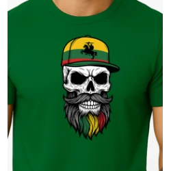 Vyriški tamsiai žali marškinėliai Kaukolė su kepure