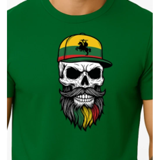 Vyriški tamsiai žali marškinėliai Kaukolė su kepure PK4016