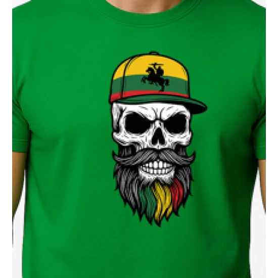 Vyriški žali marškinėliai Kaukolė su kepure PK4016