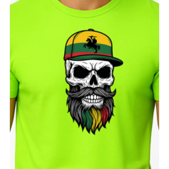 Vyriški žali neoniniai marškinėliai Kaukolė su kepure PK4016