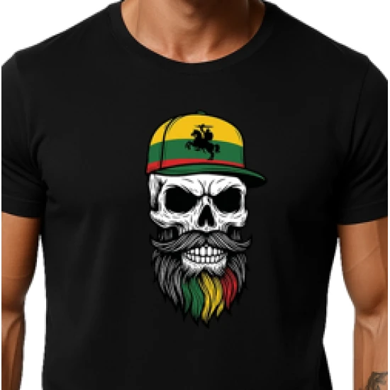 Vyriški juodi marškinėliai Kaukolė su kepure PK4016