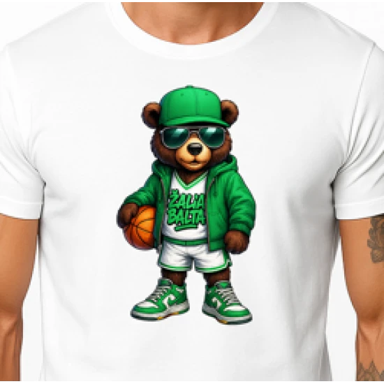 Vyriški balti marškinėliai Meškinas su kamuoliu-džemperiu PK4019