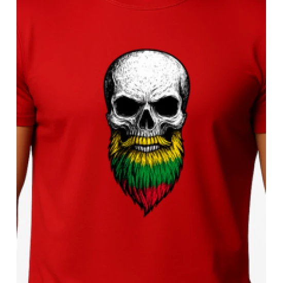 Vyriški raudoni marškinėliai Kaukolė su barzda PK4015