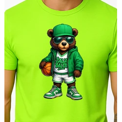 Vyriški žali neoniniai marškinėliai Meškinas su kamuoliu-džemperiu