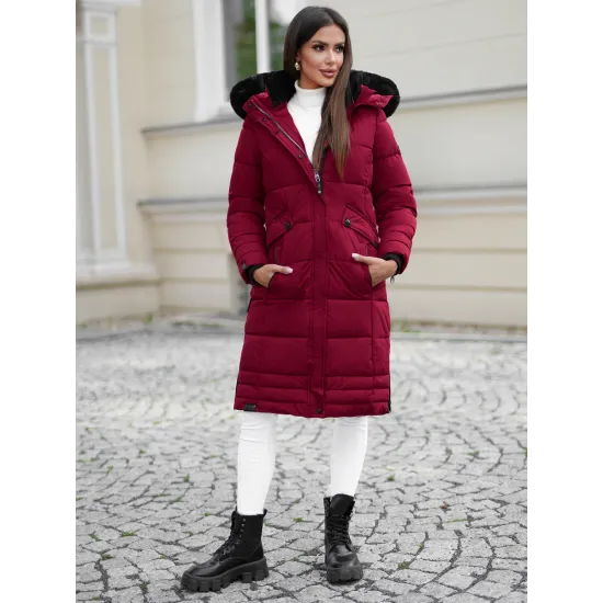 Žieminė ilga moteriška bordo striukė Marni Moteriškos striukės