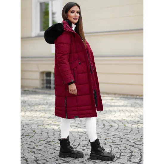 Žieminė ilga moteriška bordo striukė Marni Moteriškos striukės
