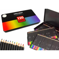 120 vnt. meninių pieštukų rinkinys metalinėje dėžutėje