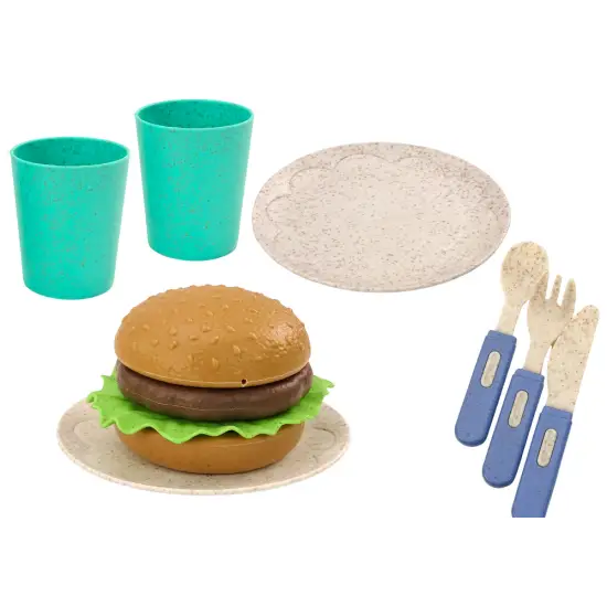 Set of tableware, plates, cups, jug, Hamburger, cutlery, 11 pcs Buitiniai prietaisai, virtuvės