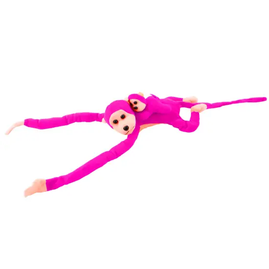 Plush Monkey with Baby Mascot, Dark Pink, with Sound 70 cm Pliušiniai žaislai