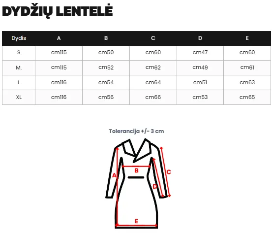 Dydžių lentelė (cm)