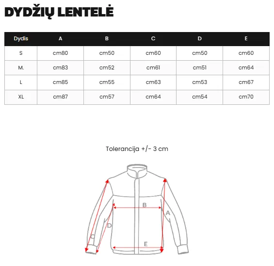 Dydžių lentelė (cm)