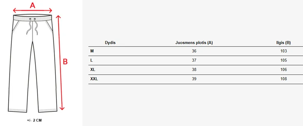 Dydžių lentelė (cm)